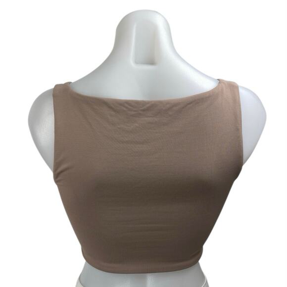 Aritzia Babaton Women's Brown Tan Sleeveless Scoop Neck Crop Tank Top Size S - Picture 2 of 4